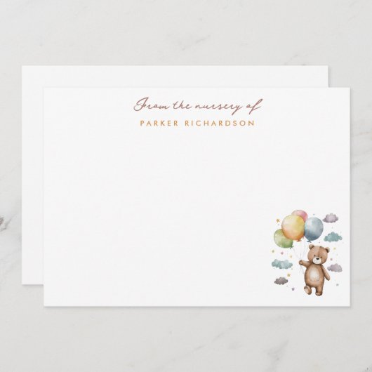 くまのぬいぐるみと風船の保育園 オレンジ色の感謝の言葉 ノートカード (正面/裏面)