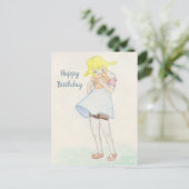 くまのぬいぐるみを持つかわいい女の子 ポストカード (スタンド正面)