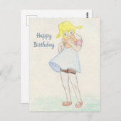 くまのぬいぐるみを持つかわいい女の子 ポストカード (正面/裏面)