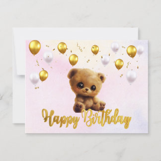 くまのぬいぐるみ付きの「お誕生日おめでとう」ポストカード。 ポストカード