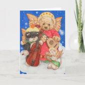 くまのぬいぐるみ天使合唱隊かわいいクリスマスカード カード (正面)