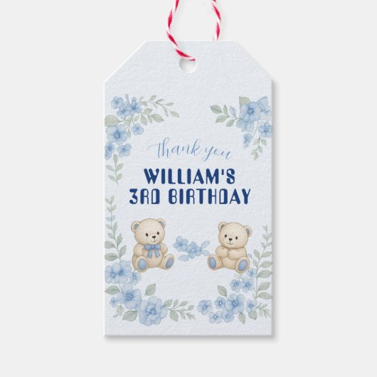 くまのぬいぐるみ誕生日パーティー ギフトタグ (正面)