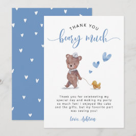 くまのぬいぐるみ誕生日パーティー 青 サンキューカード