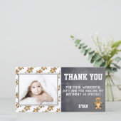 くまのぬいぐるみ誕生日感謝写真カード 子供 サンキューカード (スタンド正面)