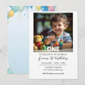 くまのぬいぐるみ風船 子供の誕生日写真 招待状 (正面/裏面)