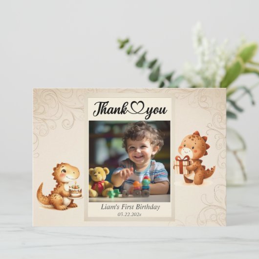 くまのぬいぐるみ風船 子供 フォト 誕生日 サンキューカード (スタンド正面)