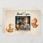 くまのぬいぐるみ風船 子供 フォト 誕生日 サンキューカード (正面/裏面)