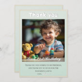 くまのぬいぐるみ風船 子供 フォト 誕生日 サンキューカード (正面/裏面)