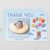 くまのぬいぐるみ風船 子供 フォト 誕生日 サンキューカード (正面/裏面)