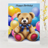 くまのぬいぐるみ お誕生日おめでとう カード (黄色い花)