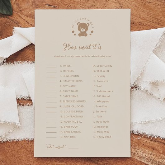 くまのぬいぐるみ　どれほど甘いのか　ベイビーシャワーゲーム