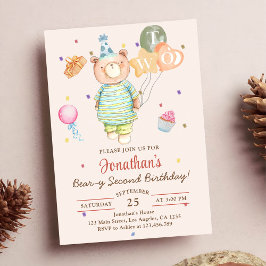 くまのぬいぐるみ サージュグリーン ビアリー 2歳の誕生日 招待状