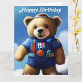 くまのぬいぐるみ  ハッピーバースデー  カード (黄色い花)