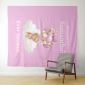 くまのぬいぐるみ ピンク風船 ベビーシャワーの背景 タペストリー (インサイチュ(横))