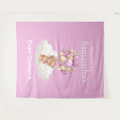 くまのぬいぐるみ ピンク風船 ベビーシャワーの背景 タペストリー (正面(横))