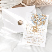 くまのぬいぐるみ ブルー ハート & 風船 赤ちゃん男の子 シャワー 招待状