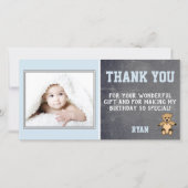 くまのぬいぐるみ ブルー バースデー 感謝の気持ちの写真カード 子供 サンキューカード (正面)