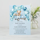 くまのぬいぐるみ ブルー ヴィンテージ トラック 男の子 赤ちゃん歓迎会 招待状 (スタンド正面)