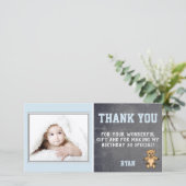 くまのぬいぐるみ ブルー 誕生日 ありがとう フォトカード 子供 サンキューカード (スタンド正面)