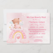 くまのぬいぐるみ レインボー ガールズ ベビーシャワー 招待状 (正面)