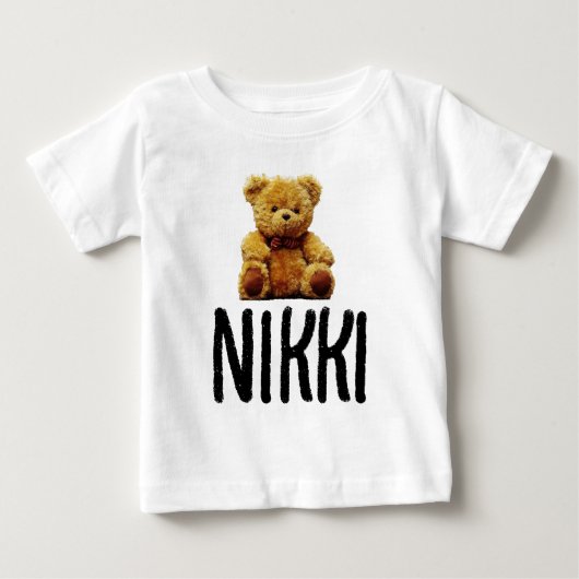 くまのぬいぐるみ＆名前 女の子 赤ちゃん Tシャツ (正面)