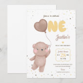 くまのぬいぐるみ 誕生日おめでとう 招待状 (正面/裏面)