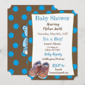 くまのぬいぐるみ 赤ちゃんの靴 ベビーシャワーの招待状 招待状 (正面/裏面)