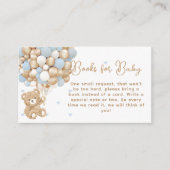 くまのぬいぐるみ 青いハートと風船 赤ちゃん男の子のシャワー エンクロージャーカード (正面)