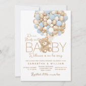 くまのぬいぐるみ 青い風船 赤ちゃん男の子 シャワー 招待状 (正面)