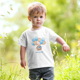 くまのぬいぐるみ 青い風船 赤ちゃんTシャツ ベビーTシャツ