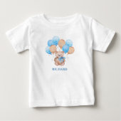 くまのぬいぐるみ 青い風船 赤ちゃんTシャツ ベビーTシャツ (正面)