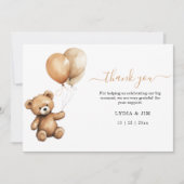 くまのぬいぐるみ 風船 ベビーシャワー 男女兼用 サンキューカード (正面)