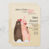 くまのカップルの女の子のベビーシャワーの招待状 招待状 (正面/裏面)
