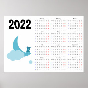 くまのカレンダー2022 ポスター - 月曜日開始