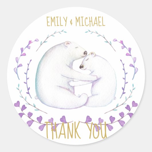 くまのクリスマス水彩感謝祭の贈り物 カップル ラウンドシール (正面)