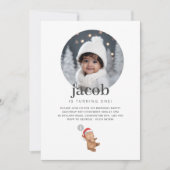 くまのバルーンサンタ帽 - フォト誕生日 招待状 (正面)