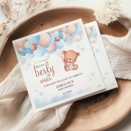 くまのバルーン ベビーシャワーのナプキン We Can Berly Wait スタンダードカクテルナプキン