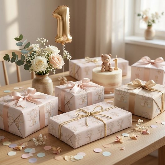 くまのバルーン 誕生日 ラッピングペーパー