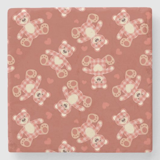 くまのパッチワークパターン ストーンコースター (正面)