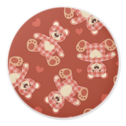 くまのパッチワークパターン セラミックノブ (正面)