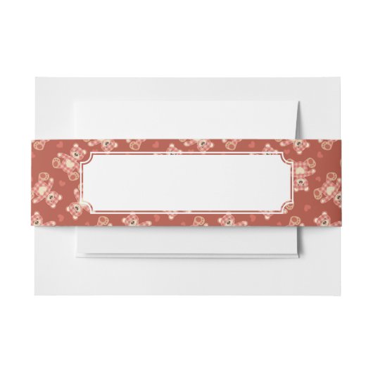 くまのパッチワークパターン 招待状ベリーバンド (正面例)