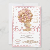 くまのピンクのベビーシャワー 招待状 (正面)