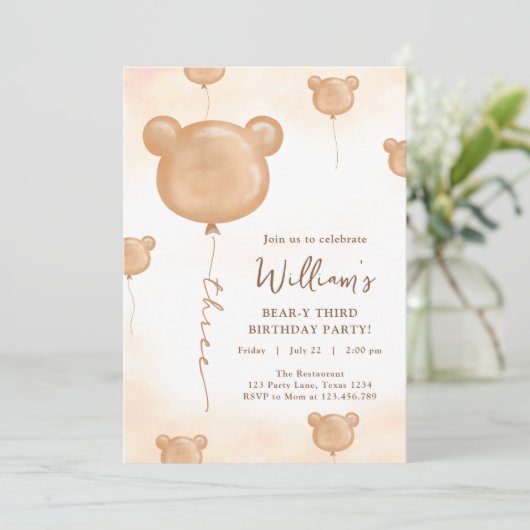 くまのプーさん風船ビアリーの３歳の誕生日パーティー 招待状 (スタンド正面)