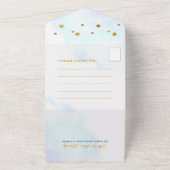 くまのプーさん飛行機で月を飛ぶ男の子ベビーシャワー オールインワン招待状 (外側)