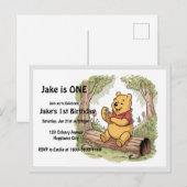くまのプーさん１歳の誕生日ポストカード インビテーションポストカード (正面/裏面)