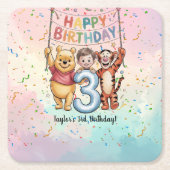 くまのプーさん | お誕生日おめでとう スクエアペーパーコースター (正面)