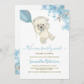 くまのプーさん ポーラベア ブルーバルーン 男の子 ベビーシャワー 招待状 (正面/裏面)