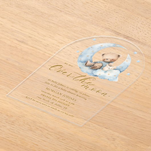 くまのプーさん 月を超えたベイビーシャワー アクリル招待状 (レイダウン)