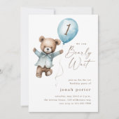 くまのプーさん 男の子 1歳の誕生日パーティー 招待状 (正面)