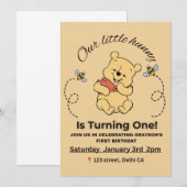 くまのプーさん 1歳の誕生日おめでとうございます 招待状 (正面/裏面)